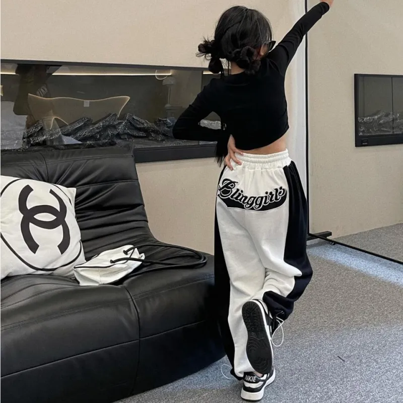 【120-170】ヒップホップ ダンス 配色 アルファベット 切り替え Tシャツ＋カーゴパンツ 春秋 子供服 キッズ 女の子 ジュニア セットアップ 	パンツ/単品