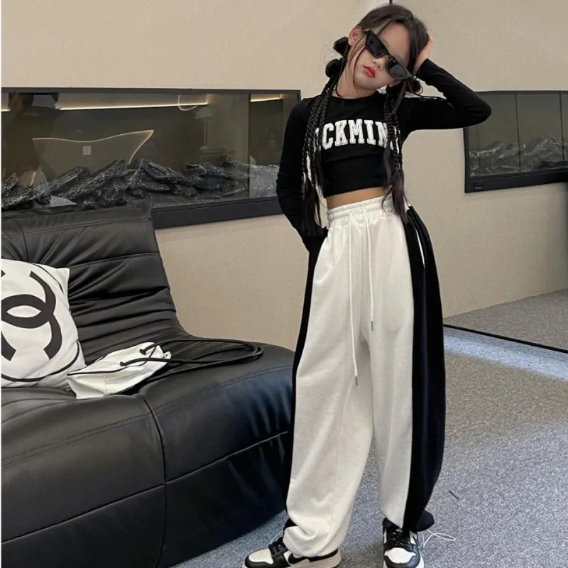 【120-170】ヒップホップ ダンス 配色 アルファベット 切り替え Tシャツ＋カーゴパンツ 春秋 子供服 キッズ 女の子 ジュニア セットアップ 	パンツ/単品