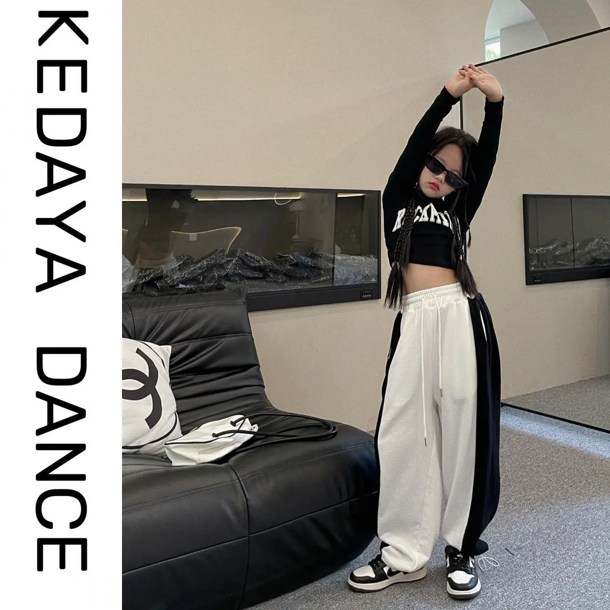 【120-170】ヒップホップ ダンス 配色 アルファベット 切り替え Tシャツ＋カーゴパンツ 春秋 子供服 キッズ 女の子 ジュニア セットアップ 	パンツ/単品