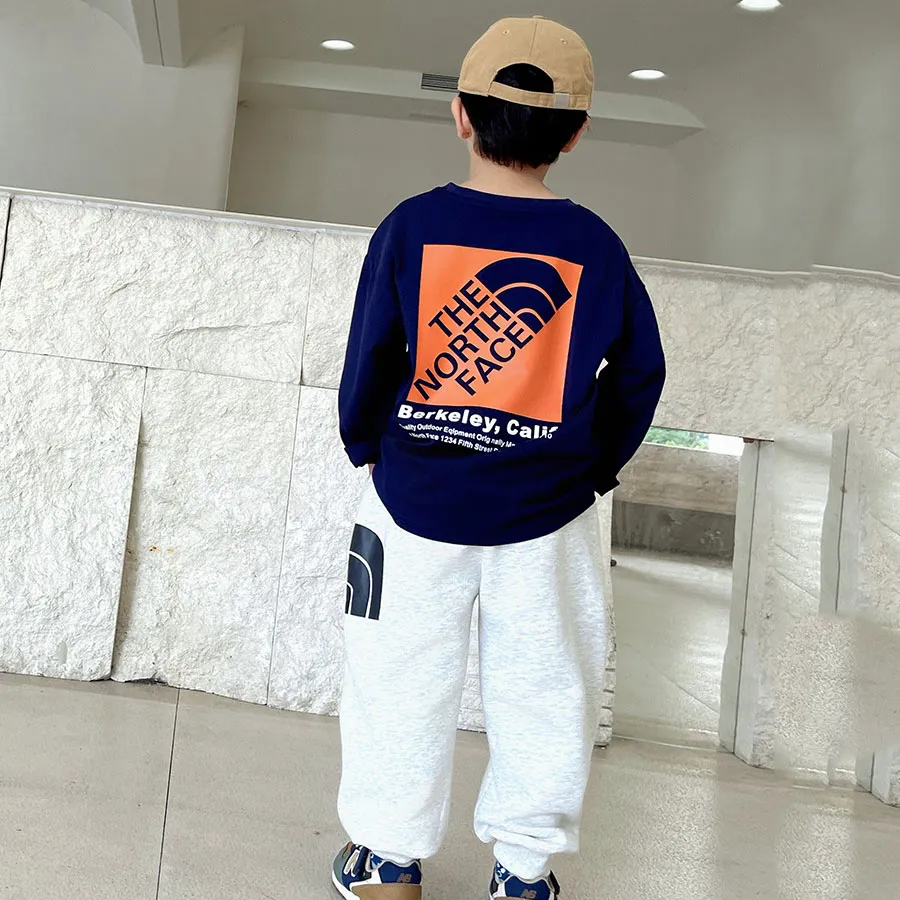 【100-160cm】着回し力抜群 アルファベット ラウンドネック トレンド カジュアル 長袖 Tシャツ