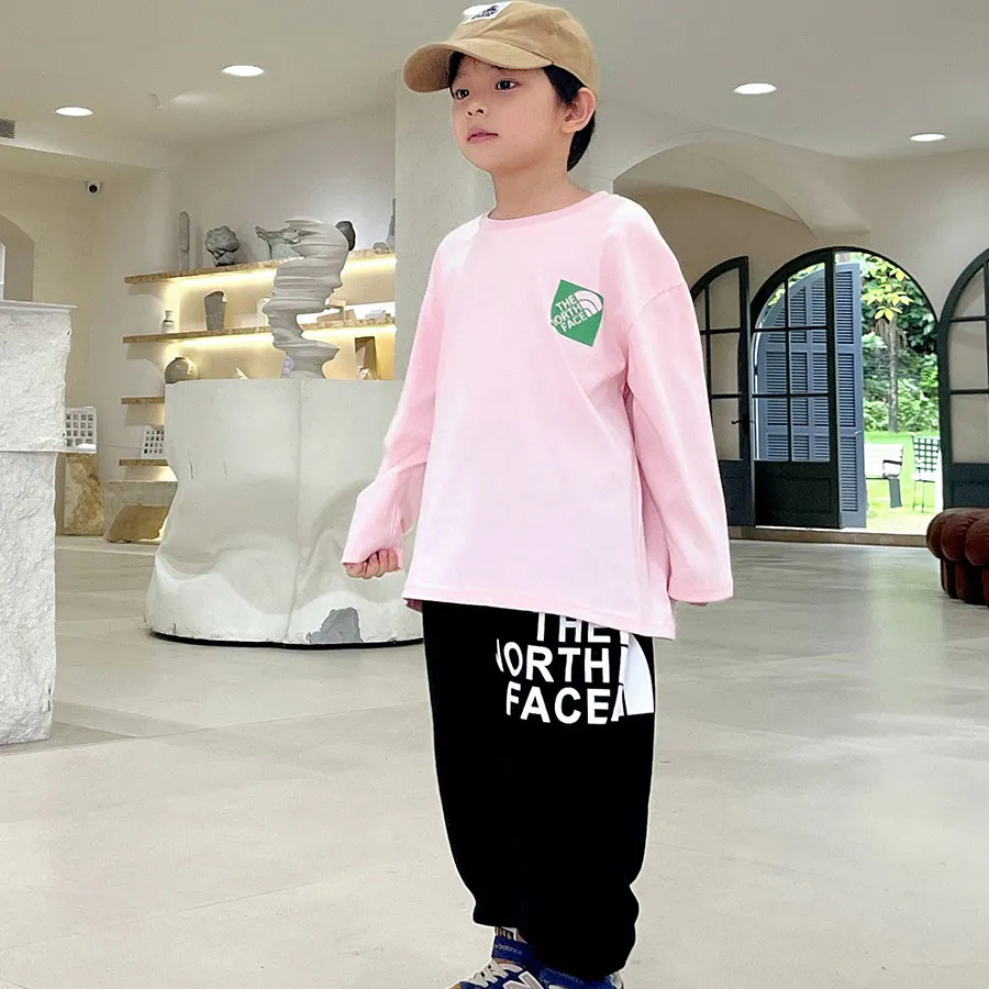 【100-160cm】着回し力抜群 アルファベット ラウンドネック トレンド カジュアル 長袖 Tシャツ