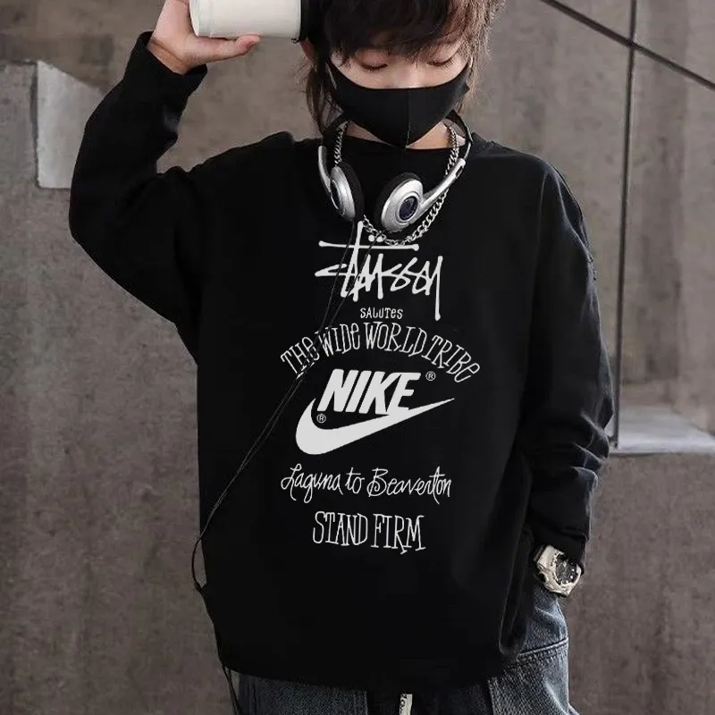 【90-160cm】着回し力抜群 アルファベット カジュアル 合わせやすい ラウンドネック 長袖 Tシャツ