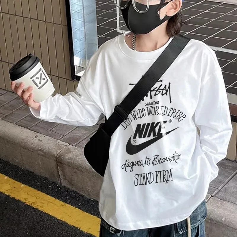 【90-160cm】着回し力抜群 アルファベット カジュアル 合わせやすい ラウンドネック 長袖 Tシャツ