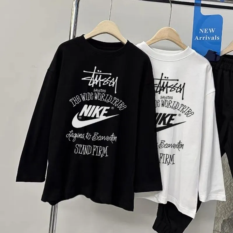 【90-160cm】着回し力抜群 アルファベット カジュアル 合わせやすい ラウンドネック 長袖 Tシャツ