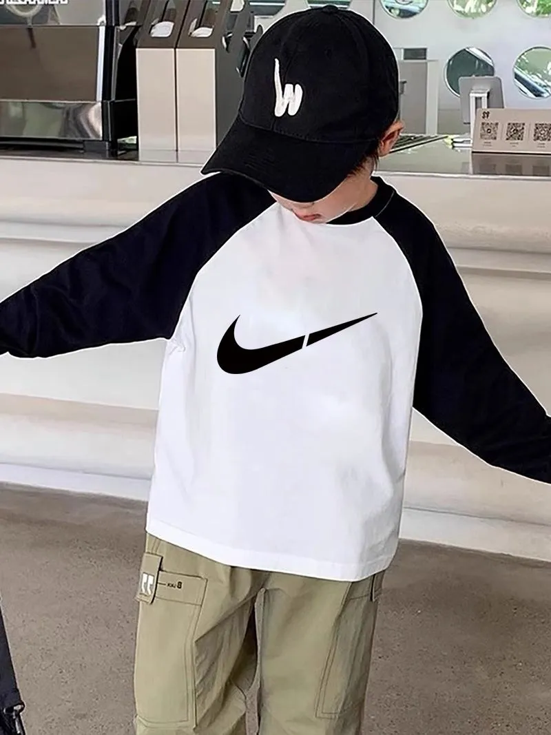 【100-160cm】今季注目!! シンプル 合わせやすい ファッション  男の子 長袖 Tシャツ