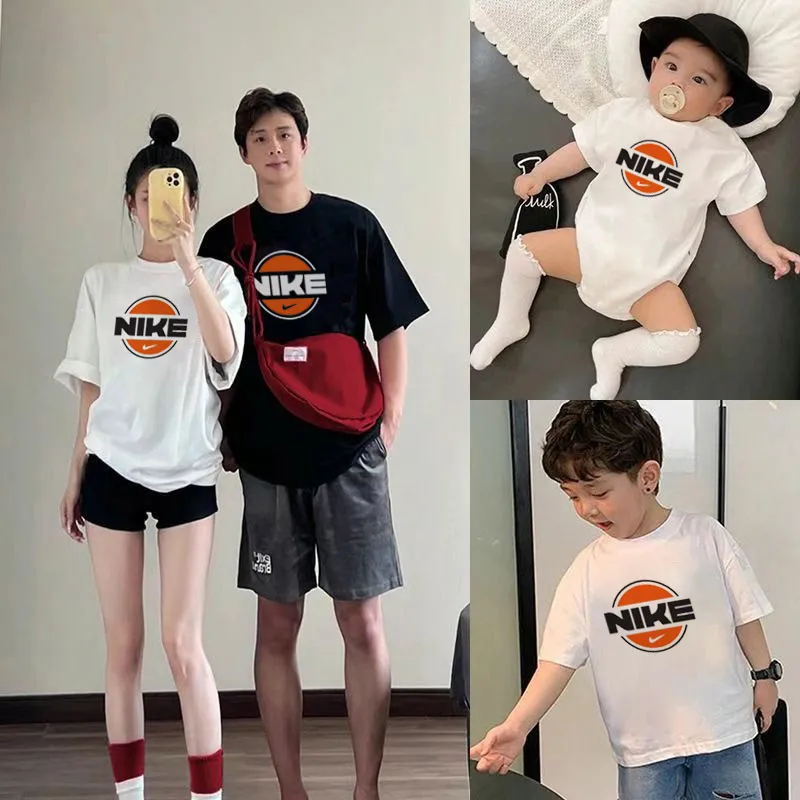 【66-160cm+親サイズ】目を奪われる 大活躍 カジュアル 親子ペア 半袖 ロンパース/Tシャツ