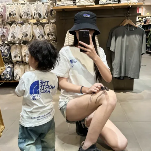 【90-160cm+親サイズ】コンフォート感抜群 カジュアル トレンド 親子ペア 半袖 Tシャツ