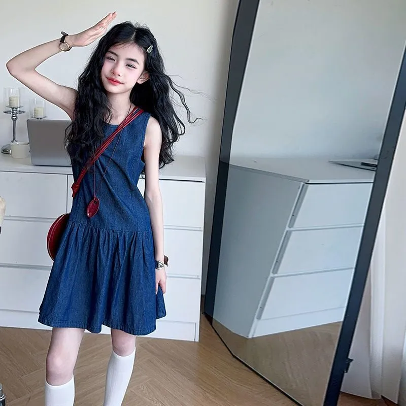 【120-170cm】人気爆発中 大注目 おしゃれ シンプル レトロ 女の子 デニム ワンピース