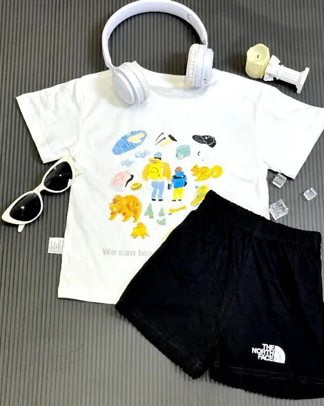 【80-160cm】二点セット 元気いっぱい 大注目 カジュアル 快適 タンクトップ/Ｔシャツ＋ショートパンツ セットアップ